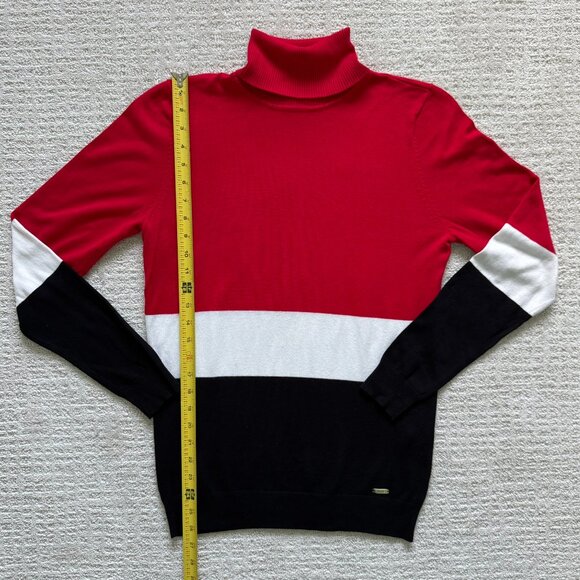 CALVIN KLEIN | Red, Black & Ivory Turtleneck Sweater - Picture 2 of 5